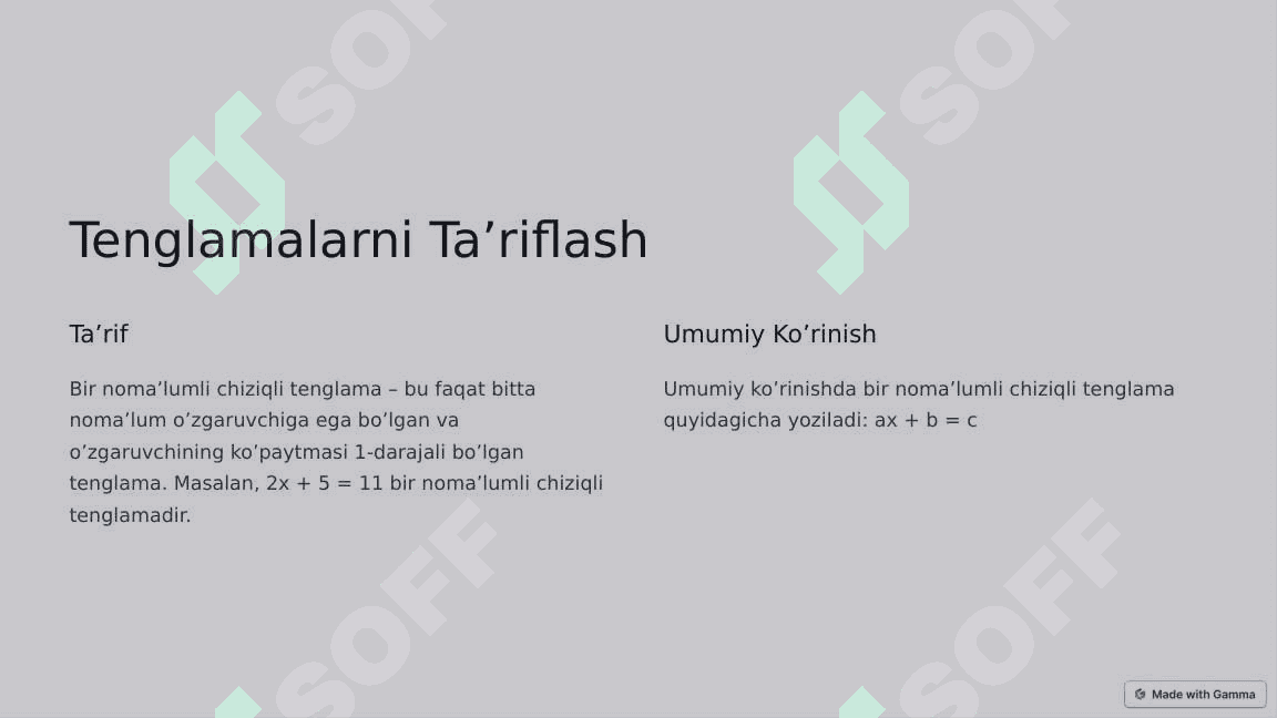 Bir noma'lumli chiziqli tenglamalar 2