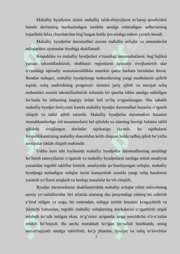 OʻZBEKISTON RESPUBLIKASI BYUDJET TIZIMIDA MAHALLIY BYUDJETLARNING OʻRNI VA AHAMIYATI 6