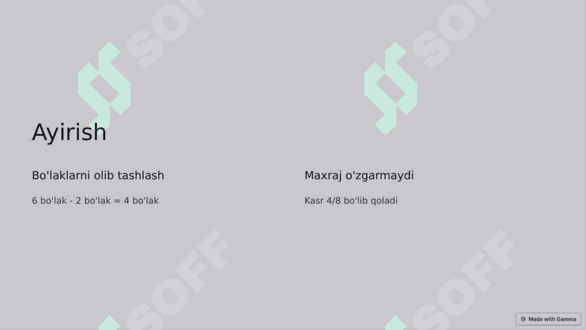 Birxil Maxrajli Kasrlarni Qo'shish va Ayirish 4