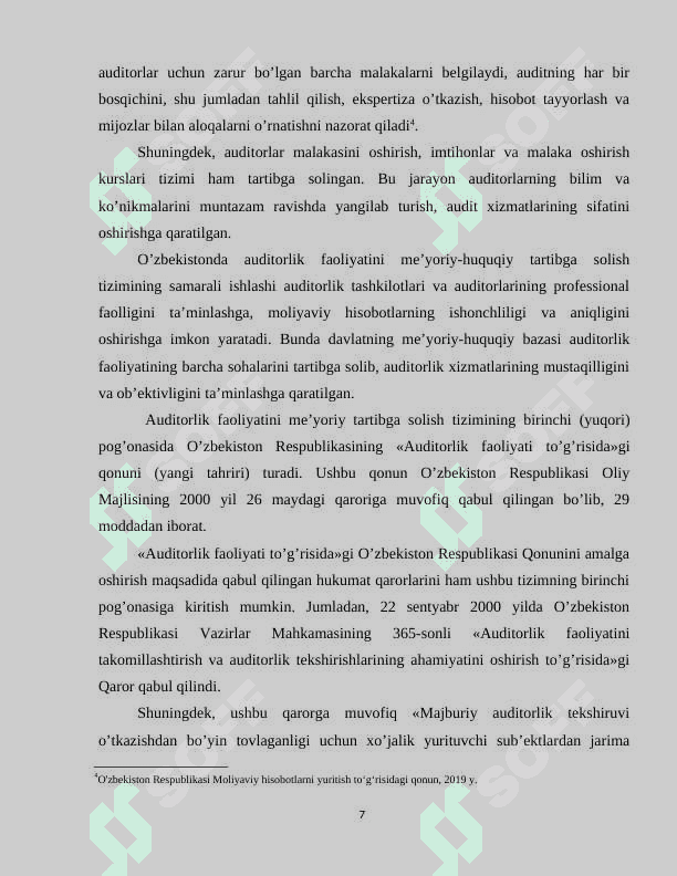 O'ZBEKISTON RESPUBLIKASI AUDITORLIK FAOLIYATINI TASHKIL QILISHNING HUQUQIY ASOSLARI 6