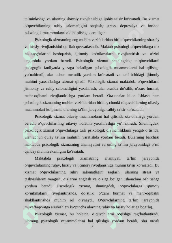 MAKTABDA PSIXOLOGIK XIZMAT TUZILMASI TARKIBI FAOLIYATINI TASHKIL ETISH 6