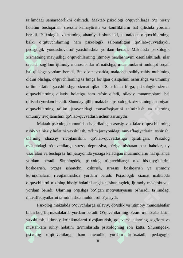 MAKTABDA PSIXOLOGIK XIZMAT TUZILMASI TARKIBI FAOLIYATINI TASHKIL ETISH 7