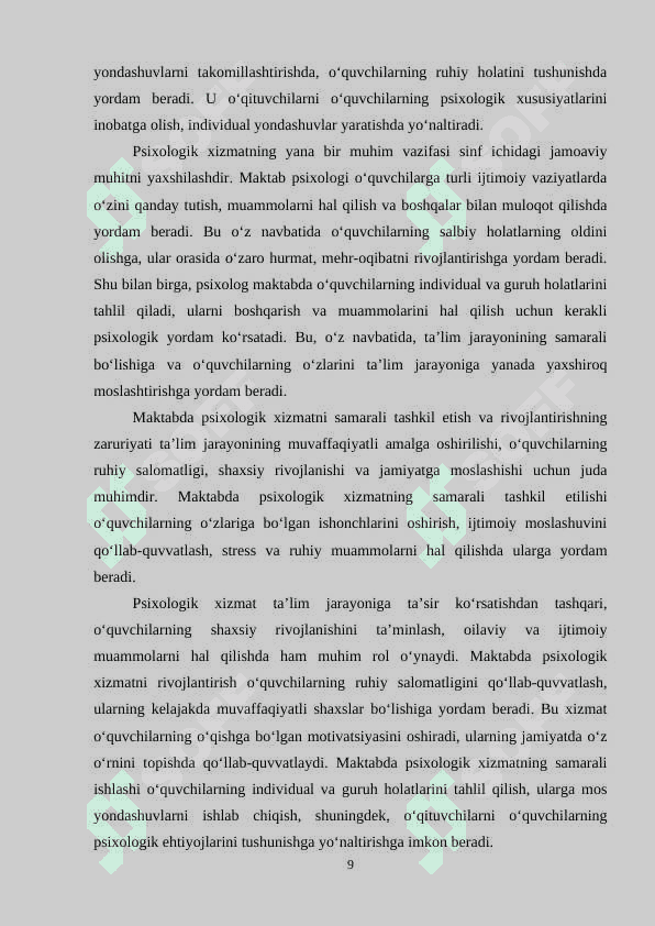 MAKTABDA PSIXOLOGIK XIZMAT TUZILMASI TARKIBI FAOLIYATINI TASHKIL ETISH 8