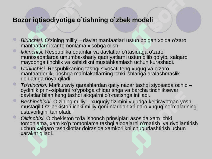 O’zbekistonning o’z istiqlol va taraqqiyot yo’li taraqqiyotning o’zbek modeli 2