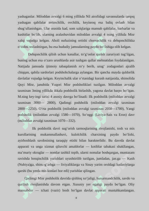 Qadimgi Misr sivilizatsiyasining vujudga kelishi 8