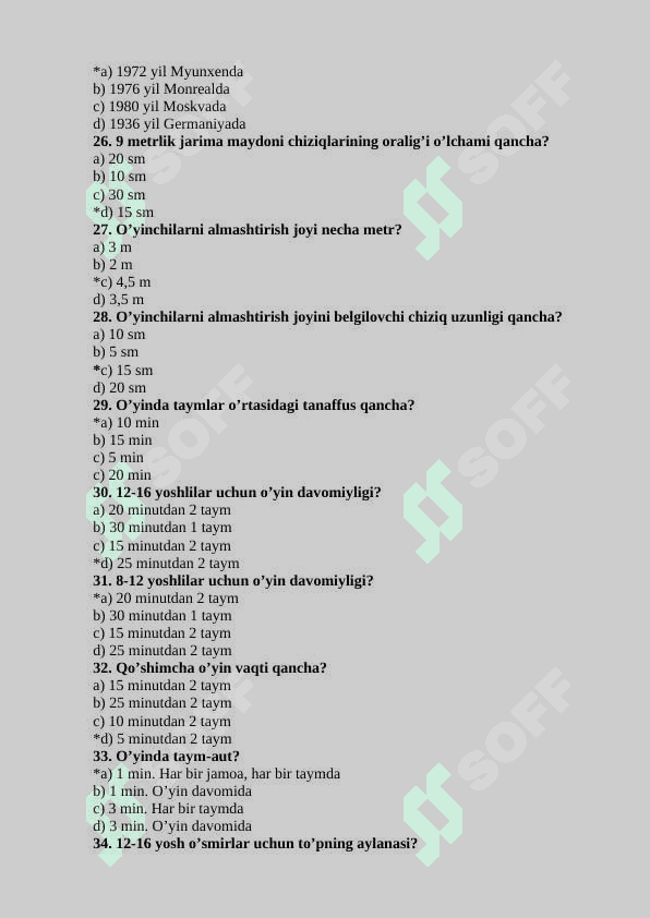 Gandbol fanidan test. 100 talik. javoblari bilan 4