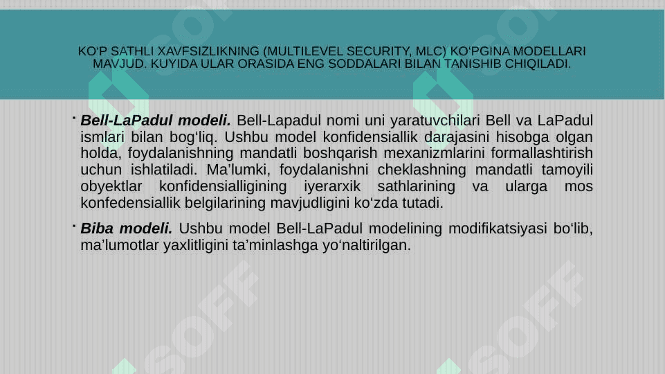 Ko‘p sathli xavfsizlik modellari 2