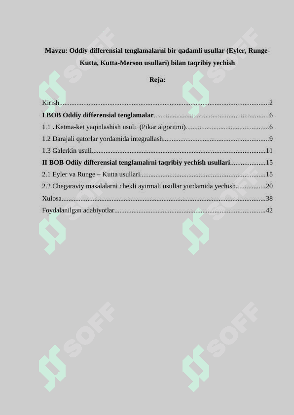 Oddiy differensial tenglamalarni bir qadamli usullar (Eyler, Runge-Kutta, Kutta-Merson usullari) bilan taqribiy yechish 2