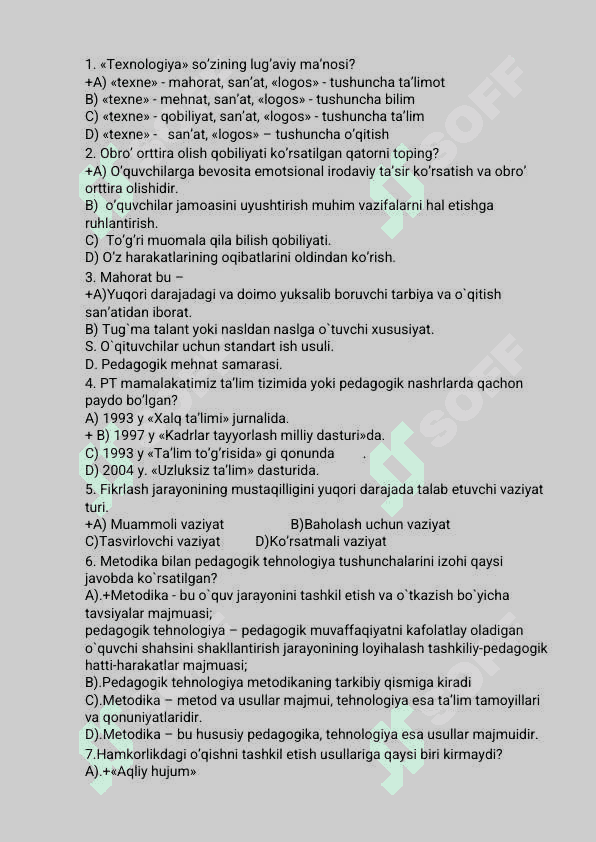 Padogogik mahorat 400 ta test 2