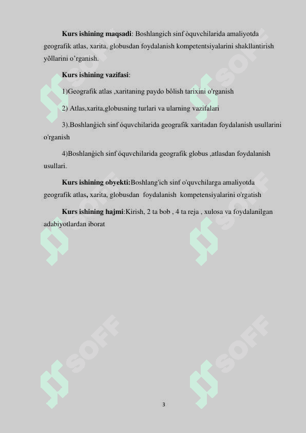BOSHLANGICH SINF ÒQUVCHILARIDA AMALIYOTDA GEOGRAFIK ATLAS, XARITA, GLOBUSDAN FOYDALANISH KOMPETENTSIYALARINI SHAKLLANTIRISH YÕLLARI. 3