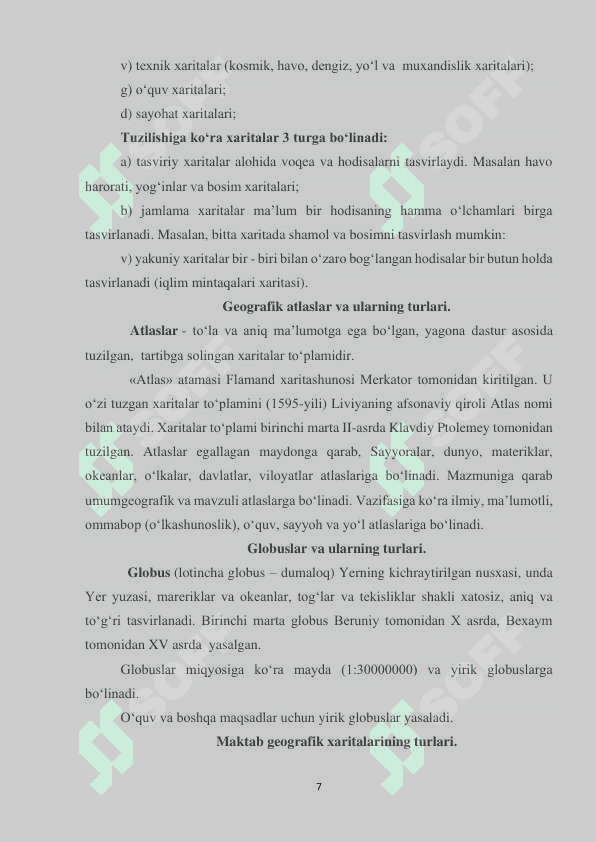 BOSHLANGICH SINF ÒQUVCHILARIDA AMALIYOTDA GEOGRAFIK ATLAS, XARITA, GLOBUSDAN FOYDALANISH KOMPETENTSIYALARINI SHAKLLANTIRISH YÕLLARI. 7