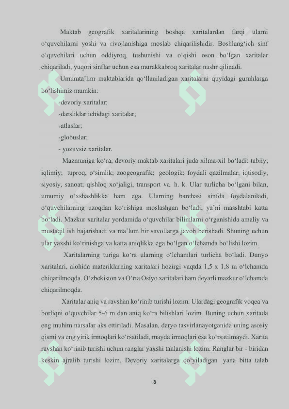 BOSHLANGICH SINF ÒQUVCHILARIDA AMALIYOTDA GEOGRAFIK ATLAS, XARITA, GLOBUSDAN FOYDALANISH KOMPETENTSIYALARINI SHAKLLANTIRISH YÕLLARI. 8