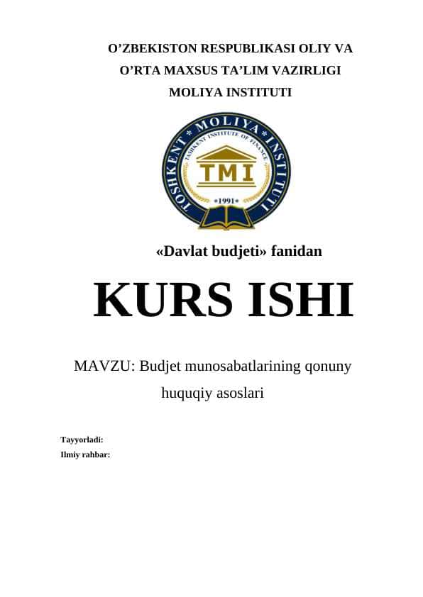 Budjet munosabatlarining qonuny huquqiy asoslari