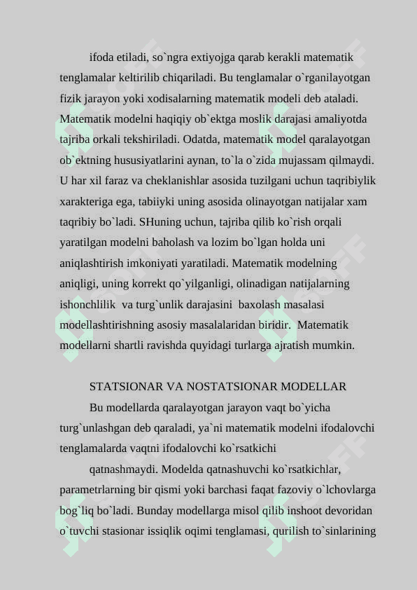 Matematik modellashtirishning asosiy bosqichlari 4