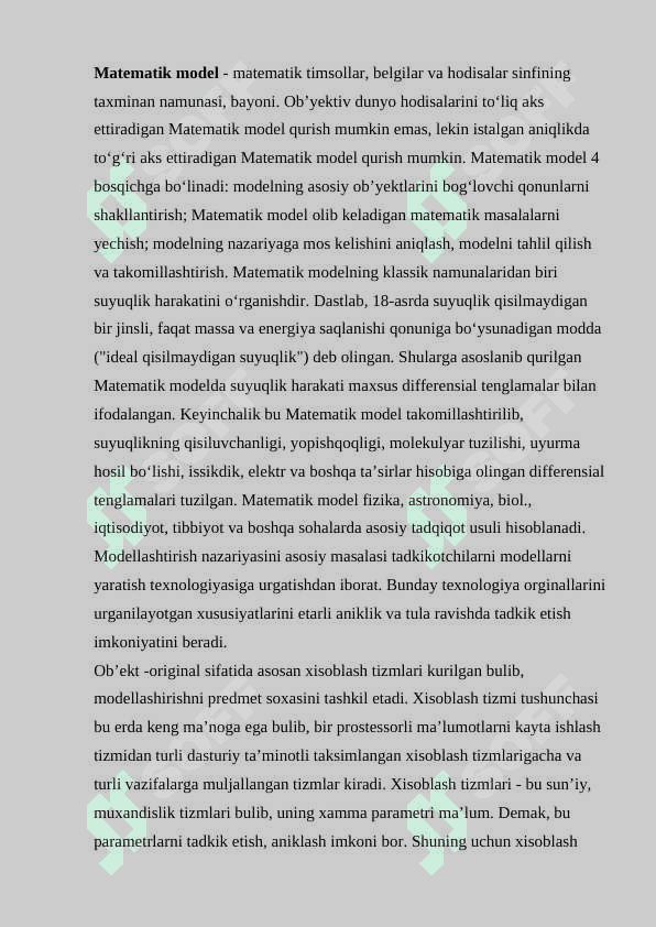 Matematik modellashtirishning asosiy bosqichlari 2
