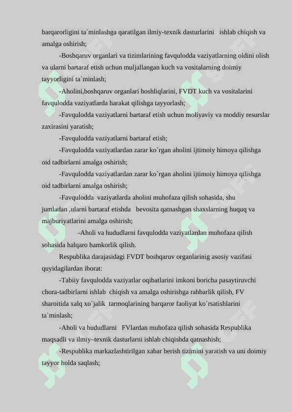 O'zbekiston respublikasi yuzaga kelishi mumkin bo'lgan favqulodda vaziyatlar va ularni oldini olish borasida amalga oshirilgan ishlar 7