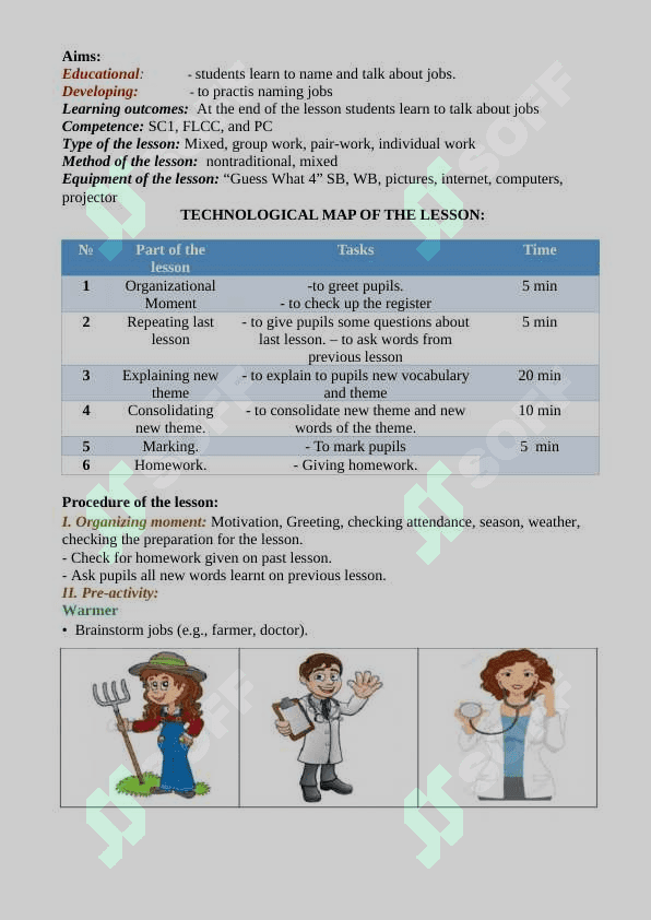 4-sinflar uchun Unit 3. Lesson 1. At work mavzusida 1 soatlik Dars ishlanmasi 2