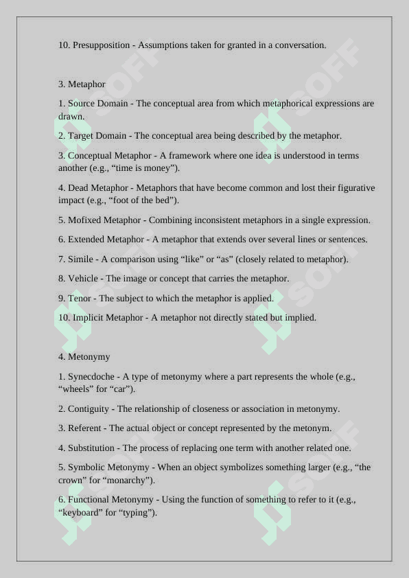 Glossary of 10 Dictionary, Contextual Logical Meaning, Metaphor, Metonymy, and Irony. 2