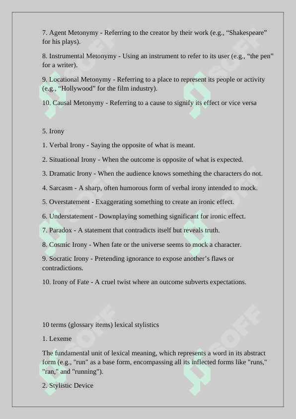 Glossary of 10 Dictionary, Contextual Logical Meaning, Metaphor, Metonymy, and Irony. 3
