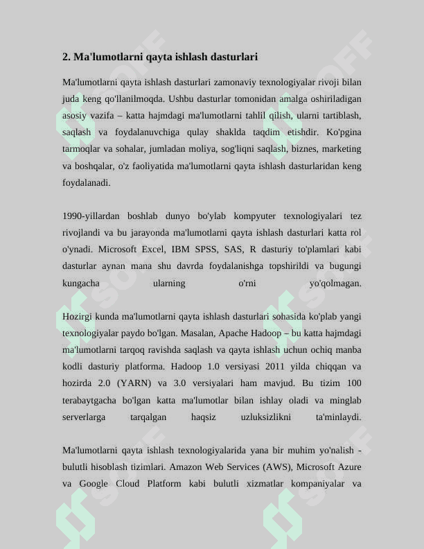 AXBOROT TIZIMLARIDA KATTA HAJMDAGI MA'LUMOTLAR BILAN ISHLASH TEXNOLOGIYALARI 6