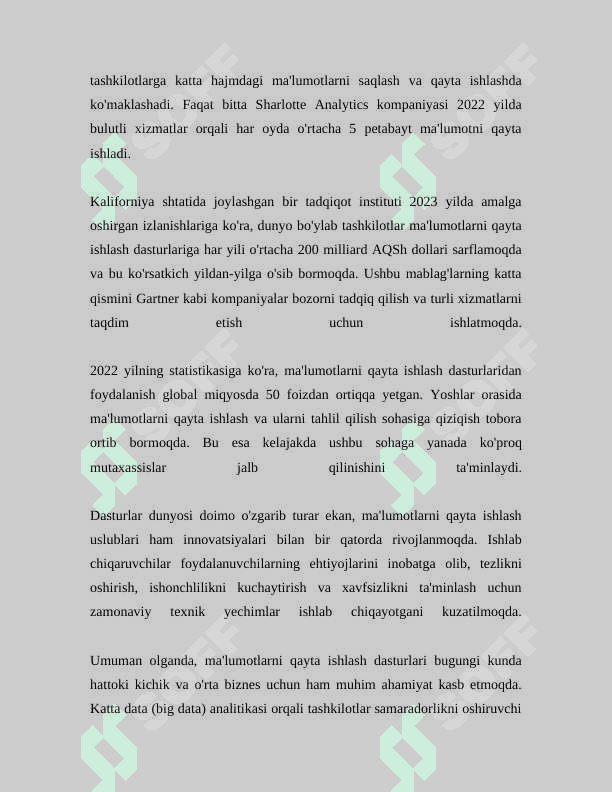 AXBOROT TIZIMLARIDA KATTA HAJMDAGI MA'LUMOTLAR BILAN ISHLASH TEXNOLOGIYALARI 7