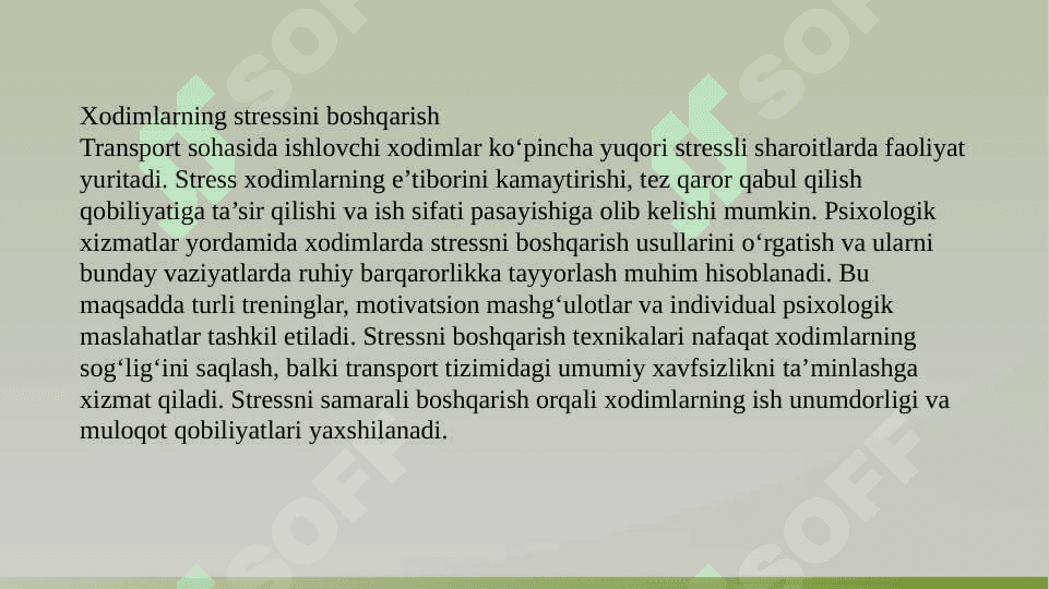 Transport tizimida psixologik xizmat amaliyoti 5