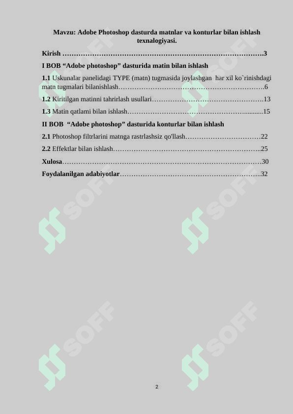 Adobe Photoshop dasturda matnlar va konturlar bilan ishlash texnalogiyasi 2