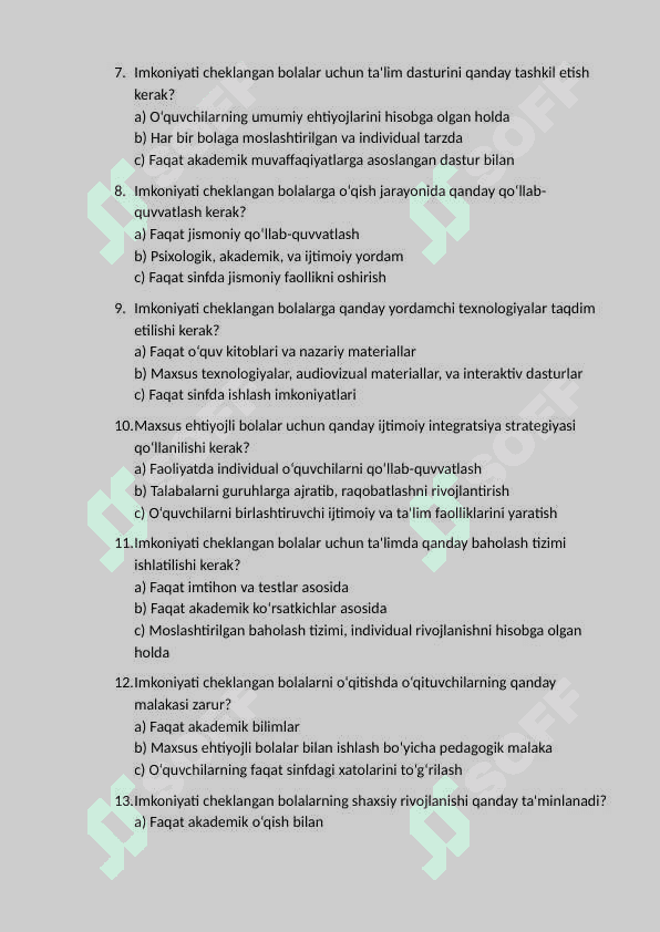 Imkoniyati cheklangan bolalarni umumta’lim maktablarida o‘qitishda konseptual talablar. 2