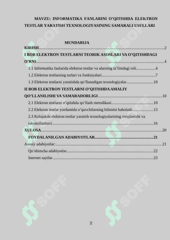 INFORMATIKA FANLARINI O’QITISHDA ELEKTRON TESTLAR YARATISH TEXNOLOGIYASINING SAMARALI USULLARI 2