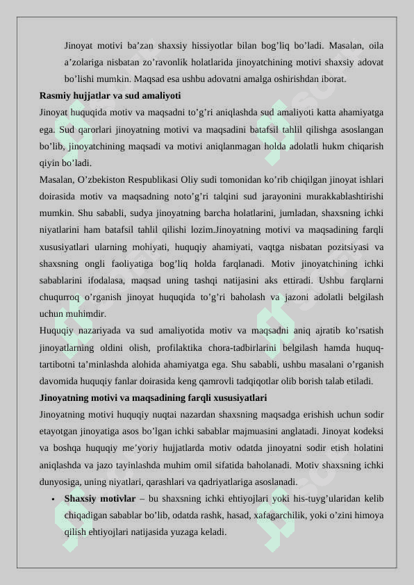 Jinoyatning motivi va  maqsadining farqli xususiyatlari 25 4