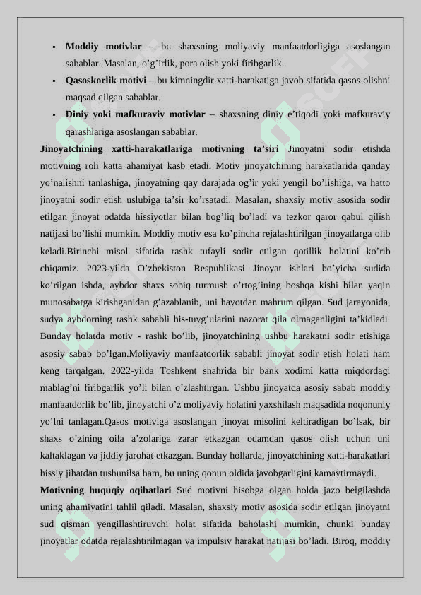 Jinoyatning motivi va  maqsadining farqli xususiyatlari 25 5