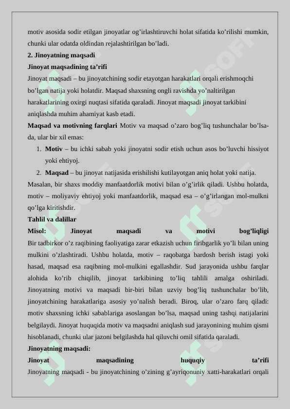 Jinoyatning motivi va  maqsadining farqli xususiyatlari 25 6