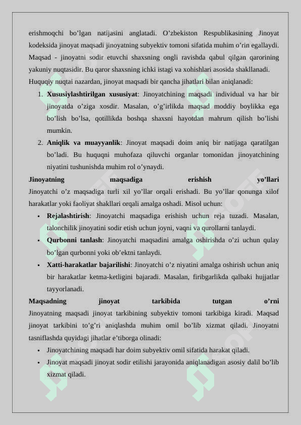 Jinoyatning motivi va  maqsadining farqli xususiyatlari 25 7