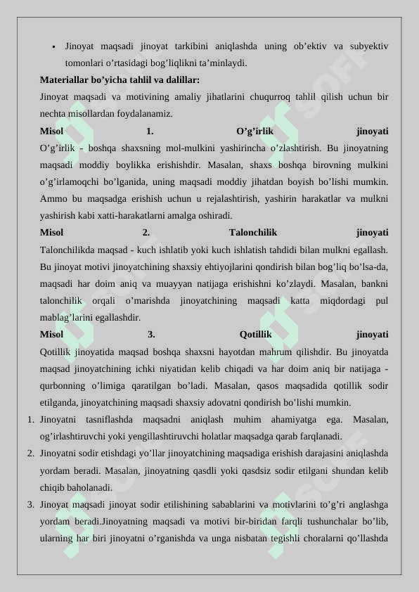 Jinoyatning motivi va  maqsadining farqli xususiyatlari 25 8