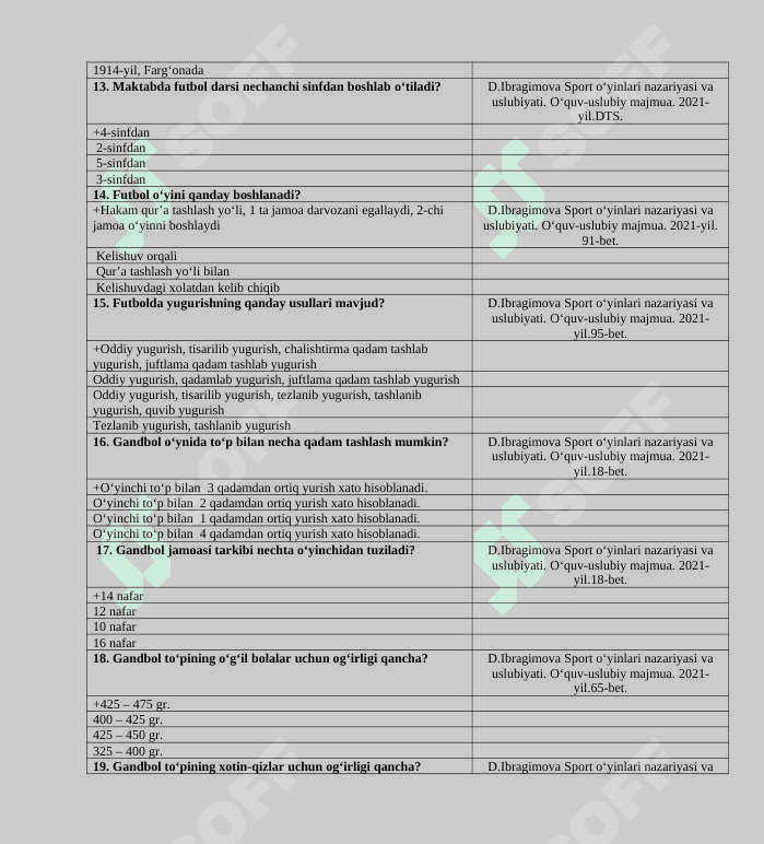 Sport o'yinlari nazariyasi va uslubiyati modulidan test savollari 3