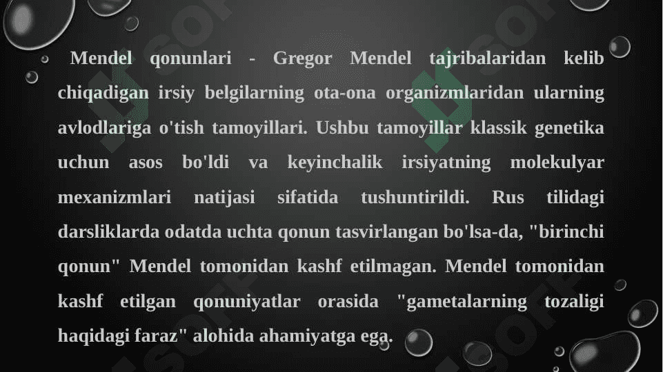 Mendel qonunlarining amalga oshishi uchun zarur sharoitlar 2