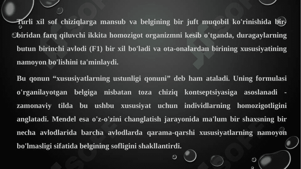 Mendel qonunlarining amalga oshishi uchun zarur sharoitlar 5