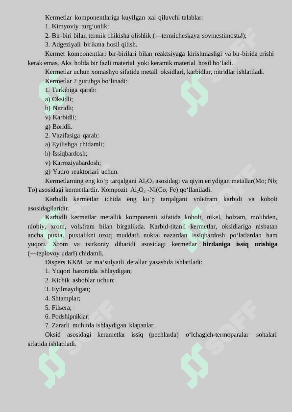 Keramik buyumlar uchun yelimlovchi va pardozlovchi materiallar 4