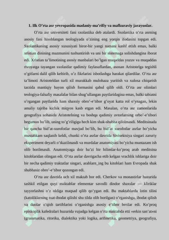 Yevropada dastlabki universitetlarning asos solinishi 2