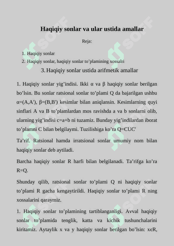 Haqiqiy sonlar va ular ustida amallar 2