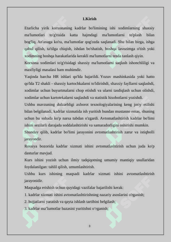 Tashkilotning kadrlar hisobini avtomatlashtirishni tashkil etish bo'yicha ma'lumotlar bazasi yaratish. 3