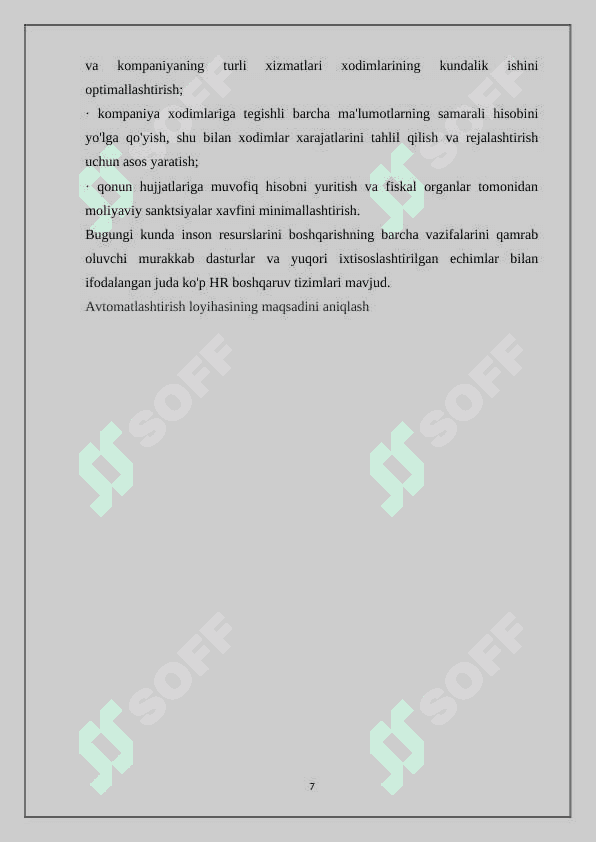 Tashkilotning kadrlar hisobini avtomatlashtirishni tashkil etish bo'yicha ma'lumotlar bazasi yaratish. 7