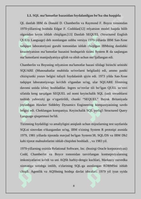 Tashkilotning kadrlar hisobini avtomatlashtirishni tashkil etish bo'yicha ma'lumotlar bazasi yaratish. 8