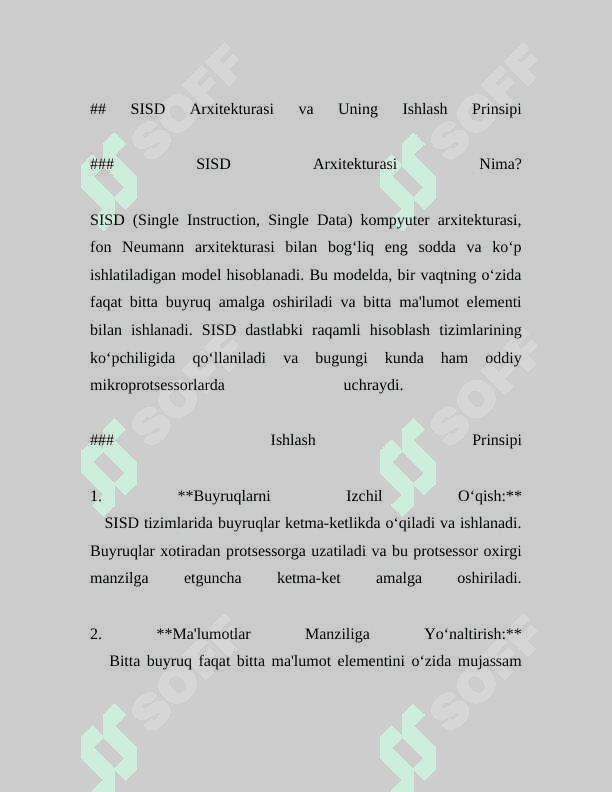 FLINN KLASSIFIKACIYASI. SISD. MISD. SIMD. MIMD. (TUZILISHI VA ISHLASH PRONSOPI) 6
