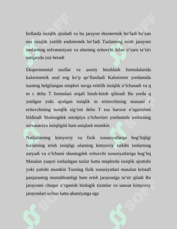 Tuzlarning erish issiqligi aniqlash. Bufer eritmalar va ularning turlari 5