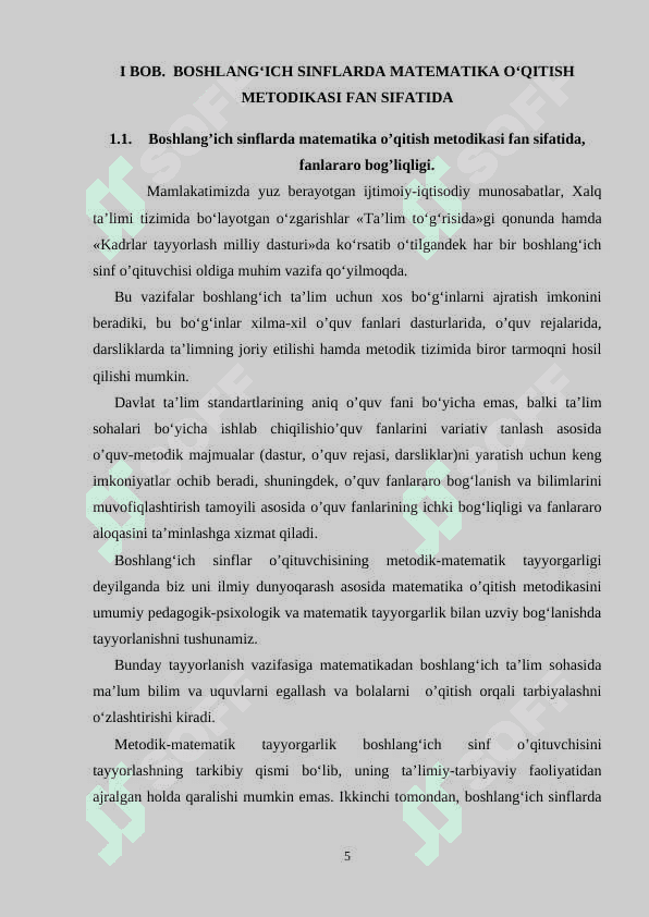 BOSHLANG’ICH SINFLARDA MATEMATIKA O’QITISH METODIKASI FAN SIFATIDA 5