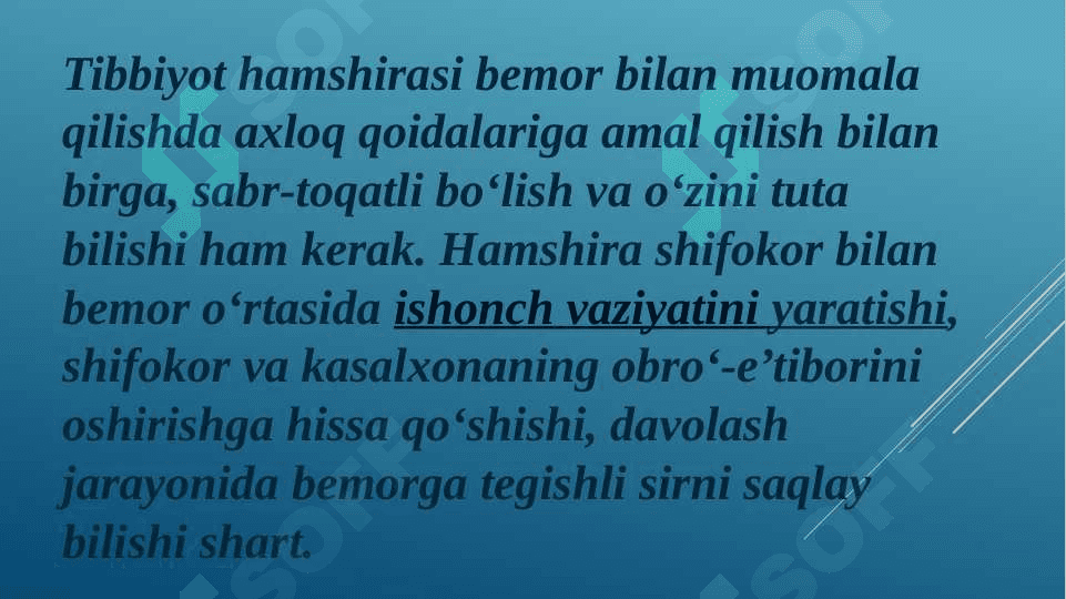 PATSIENT BILAN MULOQOT KO`NIKMALARI. PATSIENT BILAN VERMAL VA NOVERMAL MULOQOT TURLARI 3