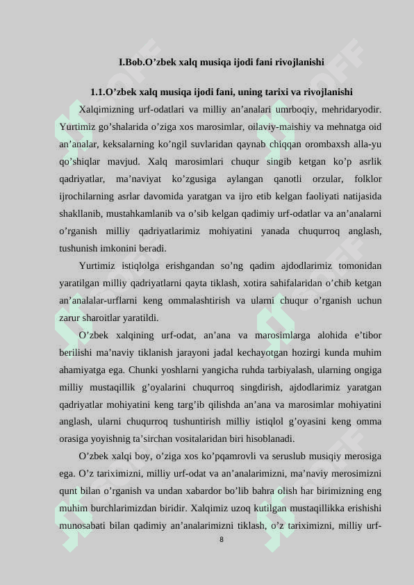 O’zbek xalq musiqa ijodi fanning pedagogika va sna'at tizimidagi o'rni 8