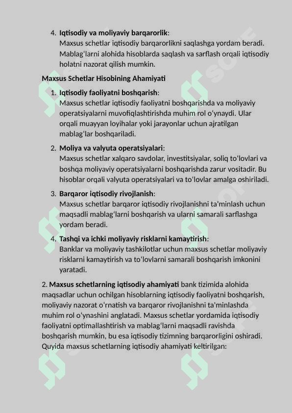 Bankdagi maxsus schetlar hisobi. 6