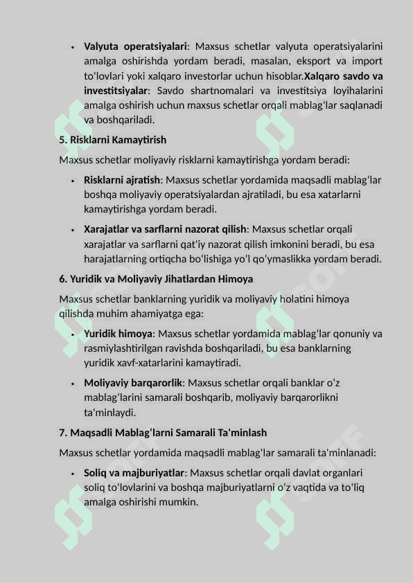 Bankdagi maxsus schetlar hisobi. 8